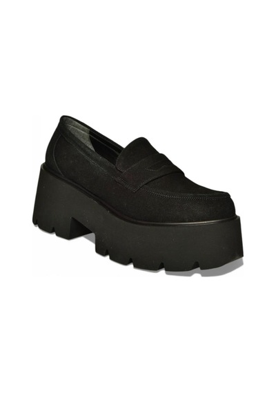 Fox Shoes Y272972502 Siyah Süet Kalın Tabanlı Günlük Kadın Ayakkabı Siyah