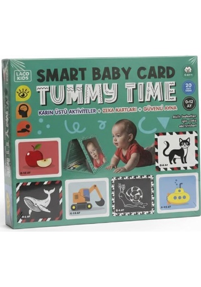 Laco Kids Tummy Time Smart Baby Card - Karın Üstü Aktivite Zeka Kartları + Güvenli Ayna 0-12 Ay