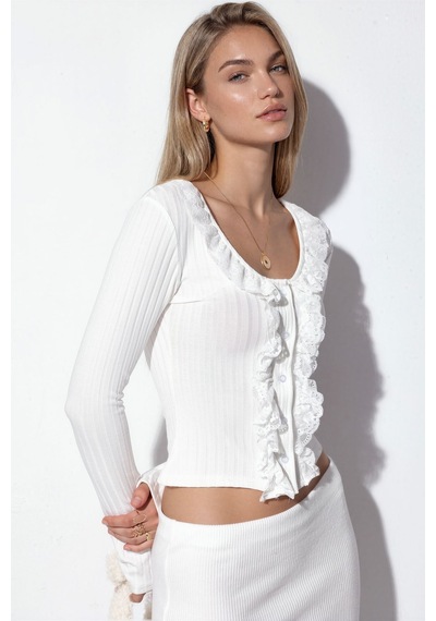 Hiccup Busem Dar Kesim, Fitilli Crop Hırka Beyaz