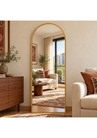 Boy Aynası Altın Metal Çerçeve Boy Dekoratif Ayna Duvar Aynası 180x60 Cn Gold
