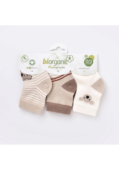 Step Bibaby Biorganic Koala Erkek 3'lü Çorap 68449 Bej 001