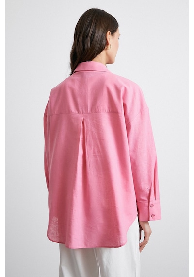 Never More Lendy Keten Gömlek Pembe Pembe