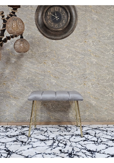 Zafir Metal Gold Tel Ayaklı 60 Cm Puf Bench - Puf - Bench - Oturak - Mutfak Oturağı - Antre Oturağı Gri