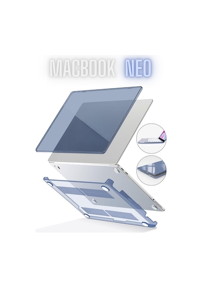 Macbook Neo 13 İnç A3404 Uyumlu Kılıf Kristal Kapak Şeffaf Parlak Tam Koruma Alt Üst Koruyucu Lacivert
