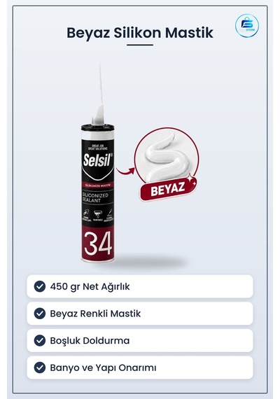 Beyaz Silikon Mastik 450 Gr Banyo Ve Yapı Onarım Boşluk Doldurma