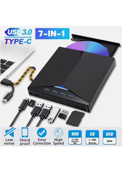 7 İn 1 Usb 3.0 Type-c Harici Dvd Rw Cd Sürücü Yazıcı Okuyucu