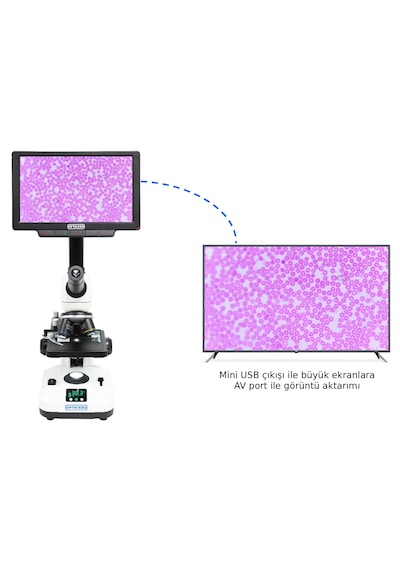 Ece Opto-edu Dijital Mikroskop Isıtıcılı Tabla Sperm Ve Kan Görüntülemeye Özel Veteriner Mikroskobu Kameralı 9" Lcd Ekran