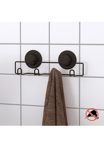 Vakumlu Banyo Tuvalet Havlu Askısı 4 Kancalı Siyah Siyah