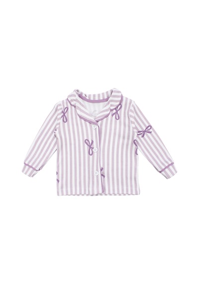 Bebegen Kız Bebek Beyaz Lila Fiyonklu Çizgili Pijama Takımı Çok Renkli