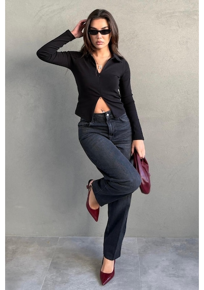 Antrasit %100pamuklu Geniş Paça Kadın Wide Leg Jean Mg2623 Antrasit