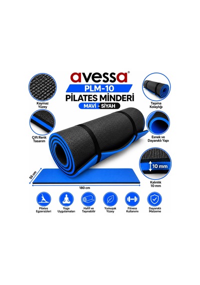 Avessa Plm-10 Pilates Minderi 55x180 Mavi/siyah