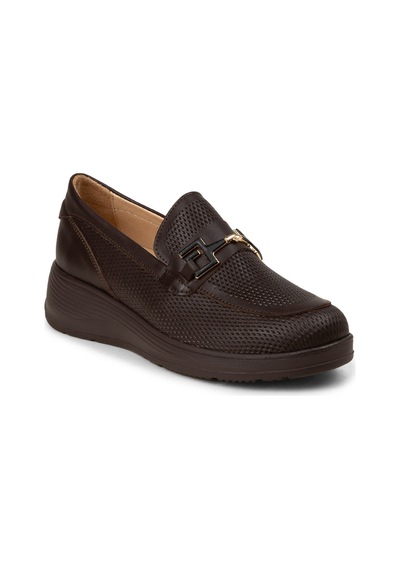 Deery Kadın Hakiki Deri Kahverengi Dolgu Topuk Loafer - N0277zkhvc01