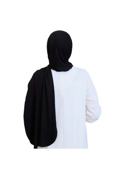 Modish Group Penye Boyun Kapamalı Şal Başörtü Hazır Giyim Turban Esnek Jersey Şal Siyah