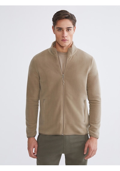 Lcwaıkıkı Classic Kahverengi Dik Yaka Uzun Kollu Polar Erkek Fermuarlı Sweatshirt