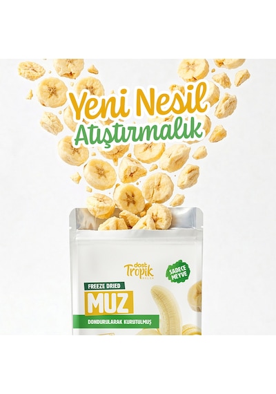 Dondurularak Kurutulmuş Muz 20 G Freeze Dried Meyve Cipsi Çıtır Meyve Kurusu 2 Adet