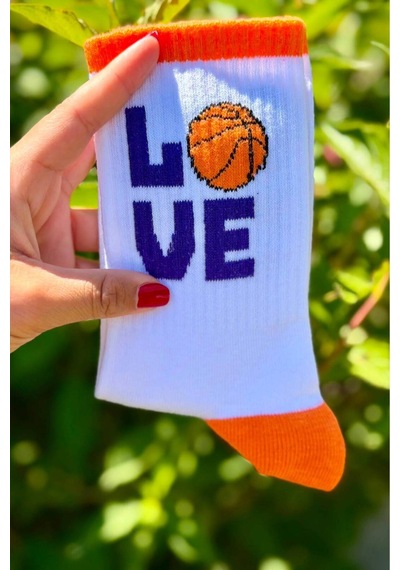Lousocks Unisex Basketbol Desenli 3'lü Tenis Spor Çorap Beyaz