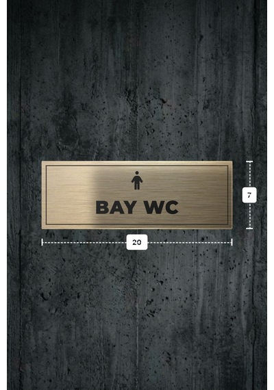 Bay Wc Yazılı - Metal - Gold Renk - Kapı İsimliği - 20x7 Cm