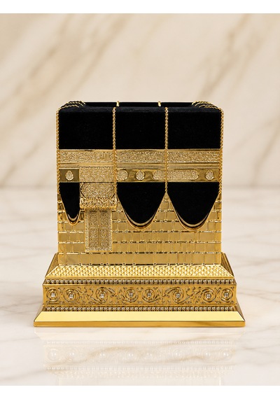 Kudüs Kâbe Biblosu Siyah Gold Kadife Detaylı Dekoratif Kâbe Maketi 15x15 Cm 01