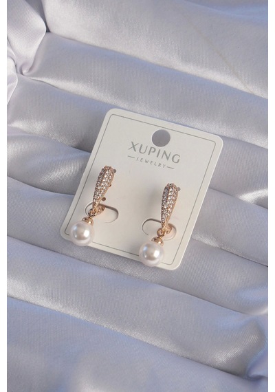 Muı Muı Xuping Rose Renk İnci Taşlı Yarım Halka Sallantılı Küpe Çok Renkli