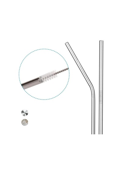 Orret Home 6'li Krom Paslanmaz Metal Pipet Seti 3 Adet Pipet Temizleme Fırçası Hediyeli, Çevre Dostu Metal Pipet