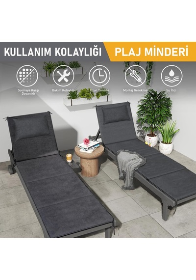 Şezlong Minderi, Havuz Plaj Outdoor Kamp İçin Katlanır Sünger Minder, Dış Mekan Süet Kumaş Kılıf, Dış Mekan Mobilyaları İçin Veranda Yedek Minderi - 22 Dens - 180x55x4 Cm - Bej Diğer