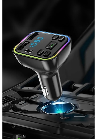 Thentech Araç Çakmaklık Fm Radyo Player Fonksiyon Tuşlu Usb Çıkışlı Şarjlı 12-24v Çıkışlı 7 Renkli Fm Player