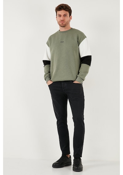 Buratti Pamuklu Relaxed Fit Bisiklet Yaka Şardonlu Renk Bloklu Erkek Sweat 5905298T Haki