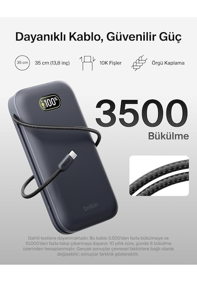 Belkin Bpb040hqch Ultracharge Pro 27.000mah 240w Dahili Usb-c Kablolu Dijital Göstergeli Laptop Powerbank - Antrasit Siyah