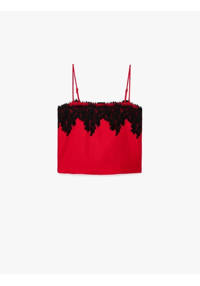 Koton Dantel Detaylı İp Askılı Crop Saten Büstiyer Bluz Kırmızı 6sak30026pw Kırmızı