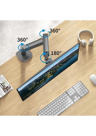 Tek Kollu Monitör Kolu Ve Monitör Standı 13-32 İnç, 9 Kg, Vesa 75x75 100x100 Uyumlu, Yay Destekli 360 Döner Ayarlanabilir Masaüstü Ekran Tutucu Siyah
