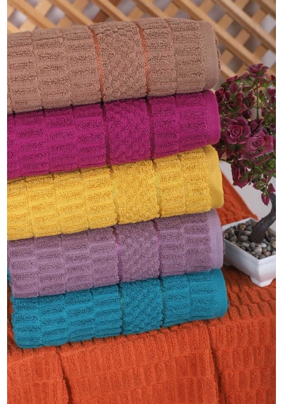 6 Lı Renkli El Yüz Pamuklu Jakarlı Havlu Seti 50 X 90 Cm Platin Renkli