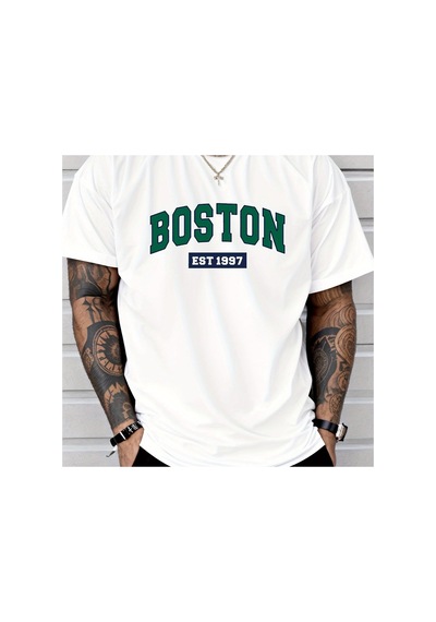Caddemia Gündelik Spor Bol Kesim Artı Boston Est1997 Baskılı Rahat Alışveriş Yuvarlak Beyaz 2XL Caddemia Gündelik Spor Bol Kesim Artı Boston Est1997 Baskılı Rahat Alışveriş Yuvarlak Beyaz 2XL
