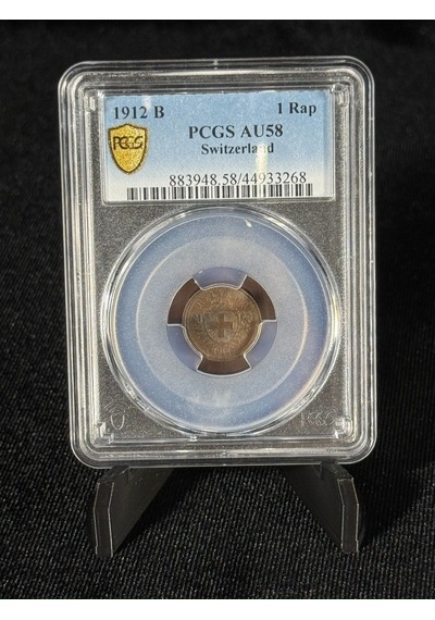 1912 B İsviçre 1 Rap Pcgs Au58 Gold Shield Sertifikalı Top Pop