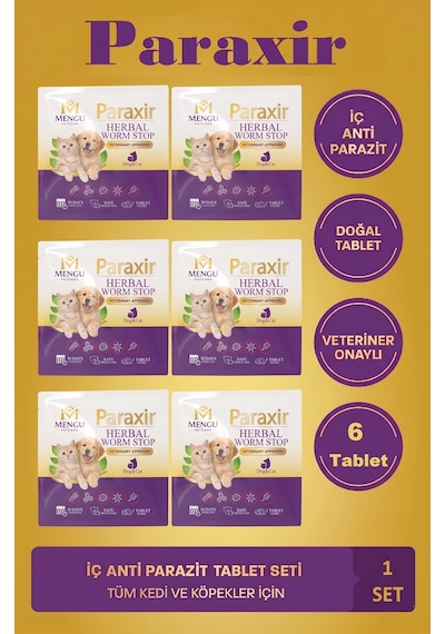 Mengu Petcare Paraxir Kedi İç Bitkisel Anti Parazit İç Köpek İç Bitkisel Anti Parazit Seti 6 Tablet
