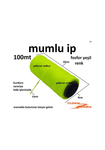 Mumlu İp 100mt Fosforlu Yeşil Renk Saraciye Hobi İpi Parlak