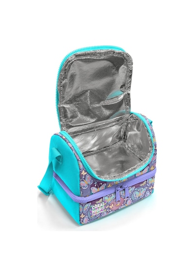 Coral High Kız Çocuk Pastel Renkli Kelebek Desenli İki Katlı Okul Beslenme Çantası 37203 Turkuaz