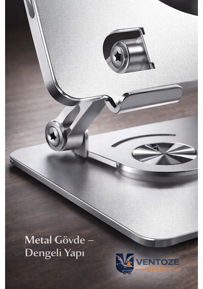 360 Dönebilir Yükseltilmiş Metal Tablet Standı Profesyonel Alüminyum Masaüstü Tutucu