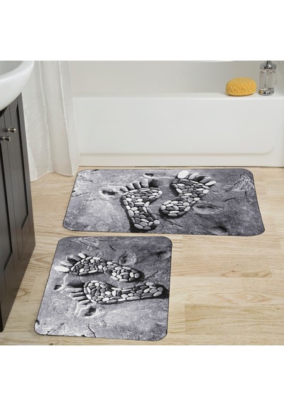 Rovigo Home Baskılı Kaymaz Taban 2 Li Banyo Paspas Takım Rvg5021-100X60-60X50 Çok Renkli