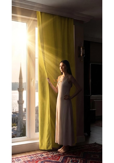 Tr Woxstor Sarı Fon Perde Karartma Güneşlik Blackout Işık Geçirmez Kalın Salon Yatak Odası Balkon 275 Cm Genişl Genel