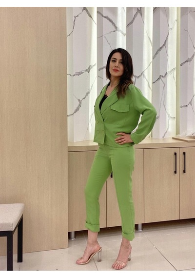 Kruvaze Kapama Kısa Ceket Yeşil - 38 Yeşil