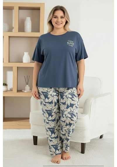 Pijamoni Kadın Ring Viskon Bisiklet Yaka Kısa Kol İnce Pijama Takımı 1445/9 - 1 Adet Füme