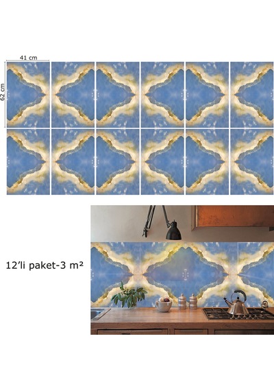 Tink Kendinden Yapışkanlı Mavi Mermer Desenli Pvc Panel 41x62 Cm