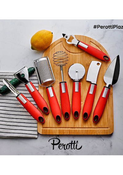 Perotti Pratik Mutfak Aletleri - Spatula Açacak Çırpıcı Rende Seti 8 Prç.kırmızı