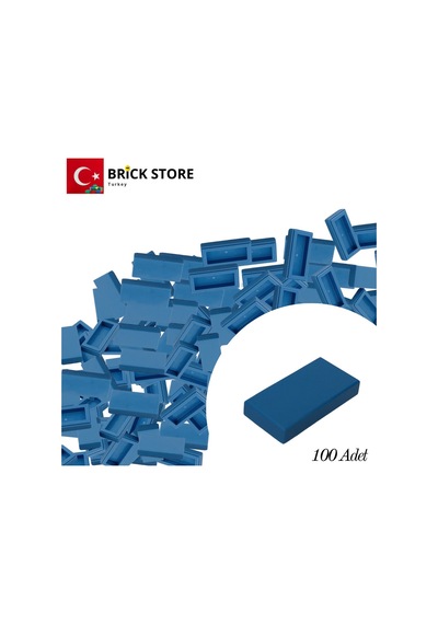 Yedek Parçalar, 100 Adet 1x2 Tile Düz Fayans Parçası, Koyu Mavi Dark Azure , 3069