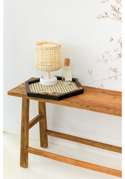 Rattan Hazeran Altıgen Tepsi Siyah %100 Doğal Hazeran