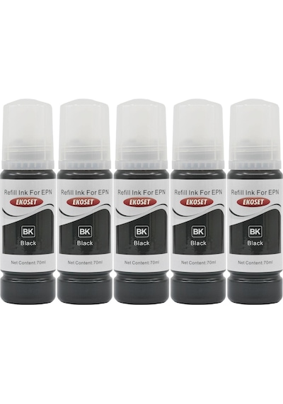 Ekoset Epson 103 L3210 L3211 Siyah Uyumlu Mürekkep 70 ML 5 Adet