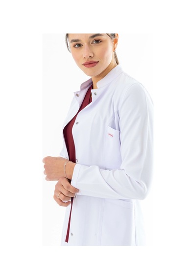 Hakim Yaka Orta Boy Kadın Doktor Önlüğü Alpaka Kumaş Beyaz Bko002 Beyaz