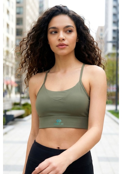 Tommy Life Haki Standart Fit Baskılı Sırt Detaylı Kadın Spor Büstiyer - 97300