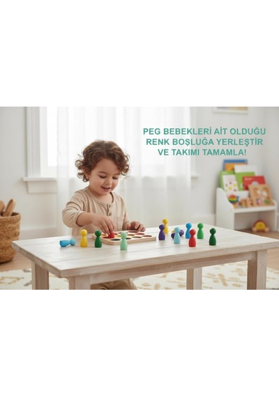 Montessori Peg Bebek Renk Eşleştirme Oyunu - Doğal Ahşap Eğitici Oyuncak