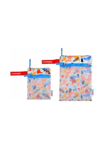 Minimono 2'li Islak & Kuru Çanta Seti Sıvı Geçirmez Pu İç Yüzey Büyük + Küçük Boy 2'li Set Flora
